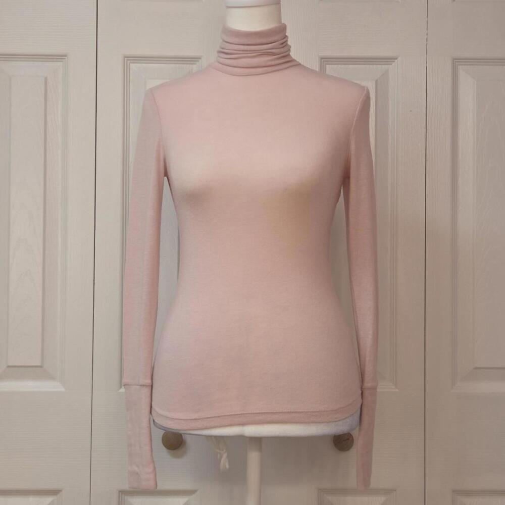 Classy Soft Pink Sheer Turtleneck Out From Under Size XS Minimalist Layering Top